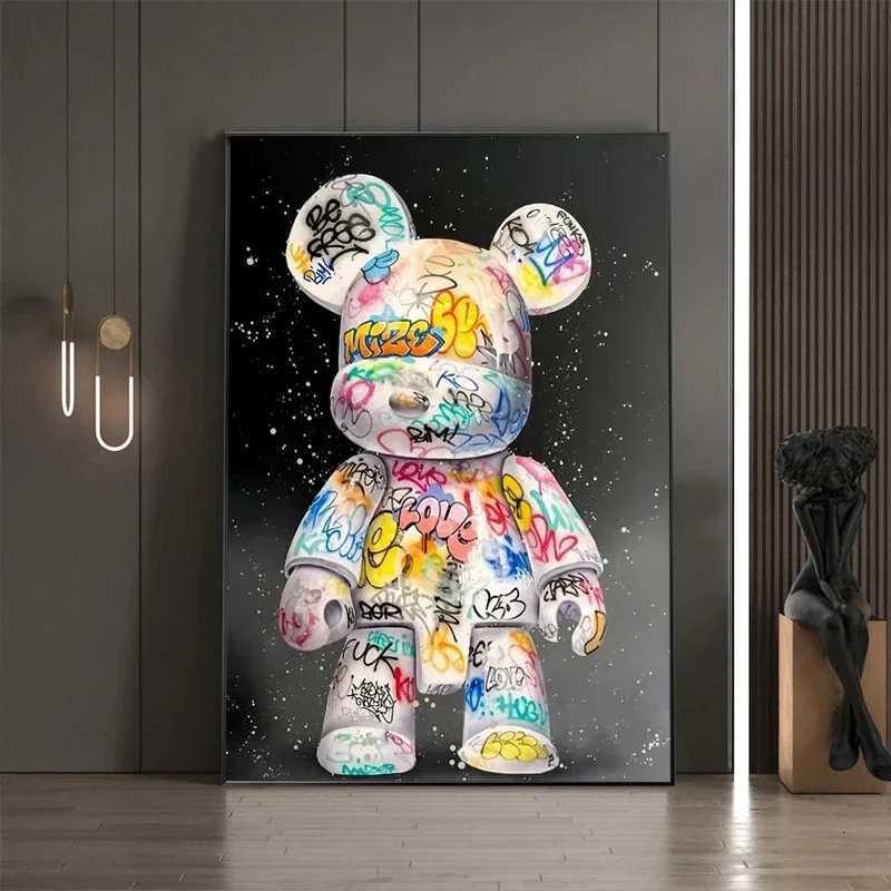 Cartoon Graffiti Bear Canvas Painting Cute Character Pop Art Posters Prints Street Wall Art Picture for Home Kawaii Room Decor XJ250726