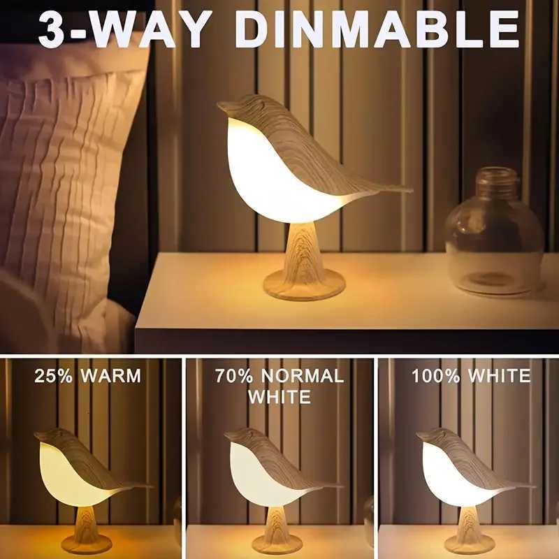3 Colors Bird Night Lights LED Touch Switch Rechargeable USB Lighting Lamp for Bedroom Desk Reading Table Lamps Home Decoration XJ250725