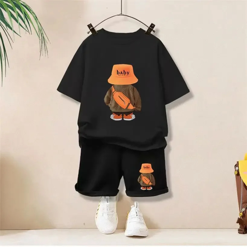 Summer Baby Girls Clothes Set Children Boy Cartoon Bear Tshirts and Shorts 2 Pieces Suit Kid Casual Top Bottom Outfit Tracksuit 250725