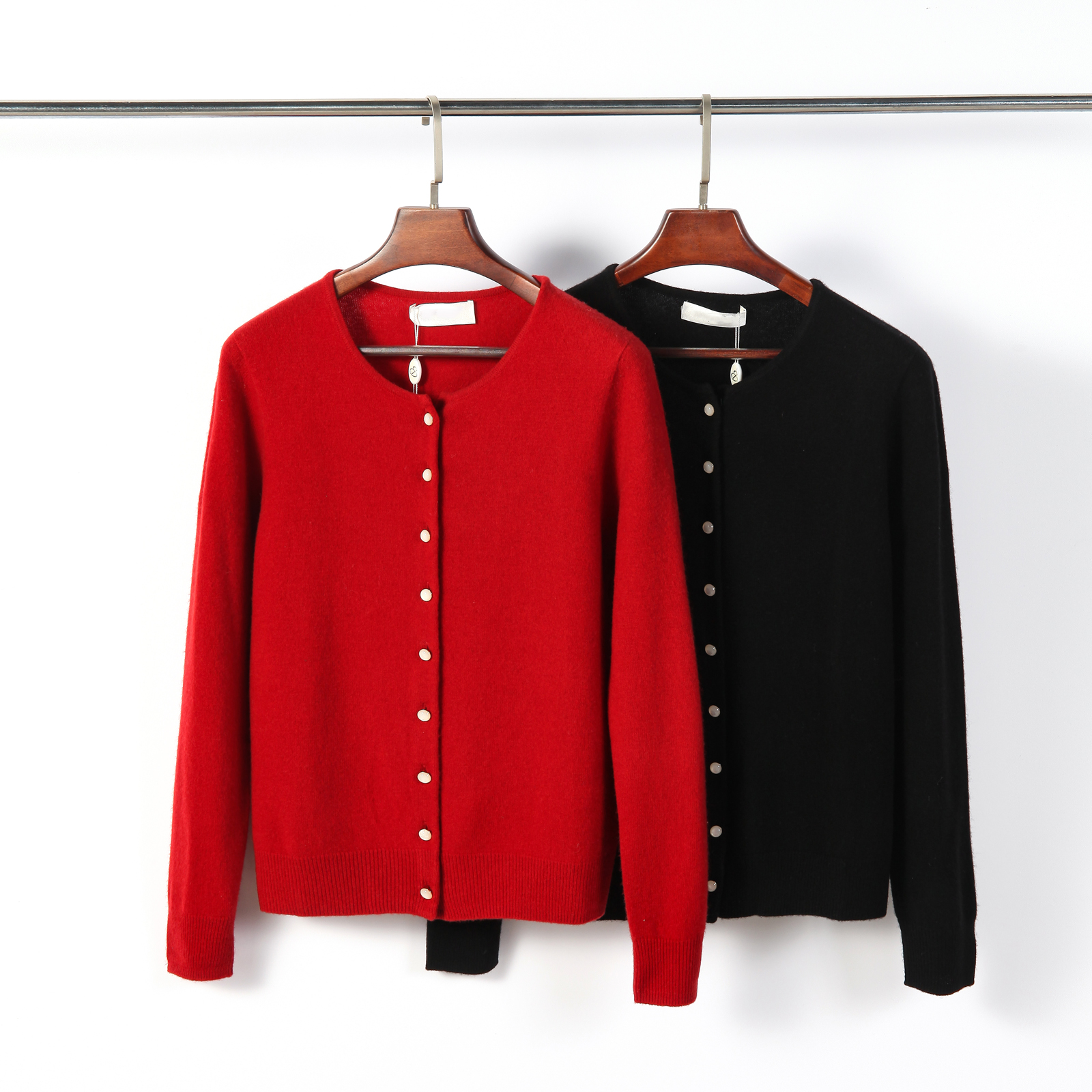 Classic Round Neck Women's Knitted Cardigan Solid Color Single Breasted Long Sleeve Sweater Jacket