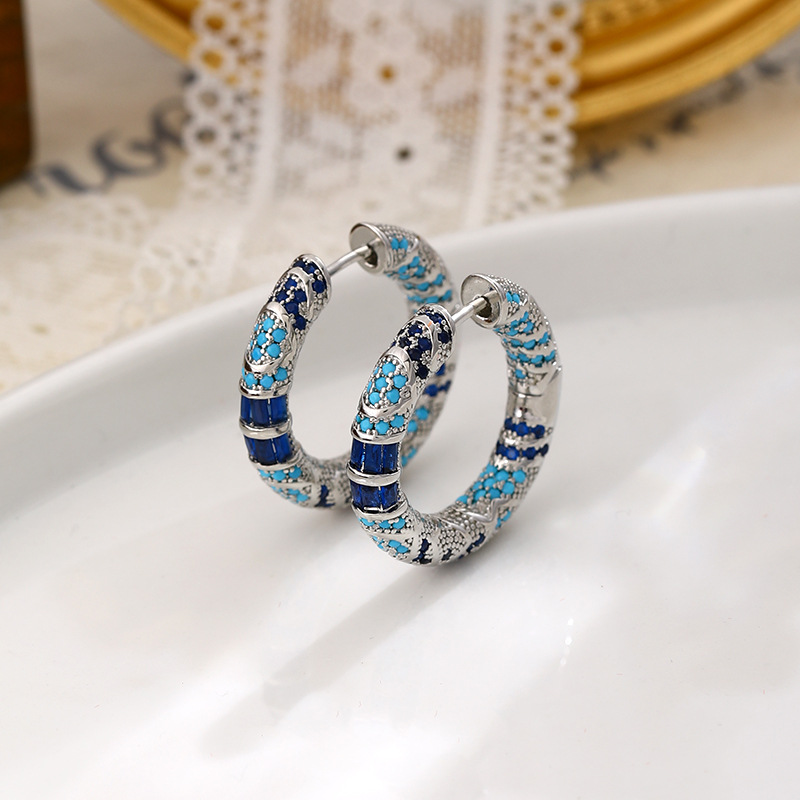 2025 Choucong Ins Top Sell Clip Earrings Vintage Jewelry 925 Sterling Silver Pave Blue Cubic Zircon CZ Diamond Gemstones Delicate Women Ear loops Gift