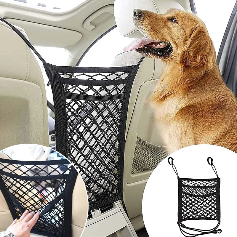 Dog Car Net Barrier Pet Travel Safety Barrier Car Rear Seat Fence Anti-collision for Child and Pets with Storage Bag 250715