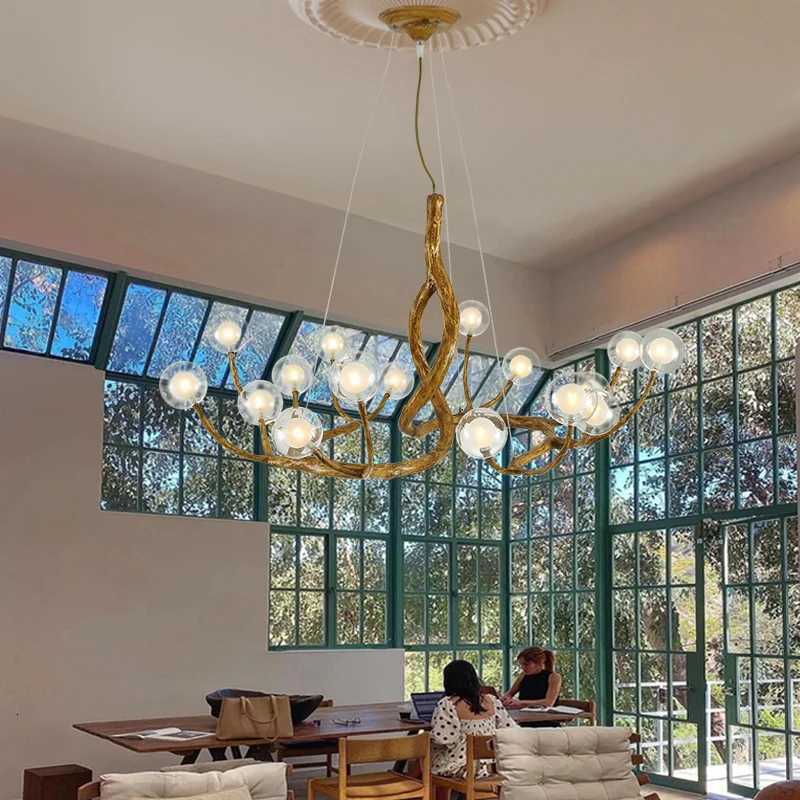 Tree Branch Chandelier Lustre Salon Design Antique Vintage Lamp Glass Lampshade Resin Lamp for Living Room Dining Table LightXJ250725