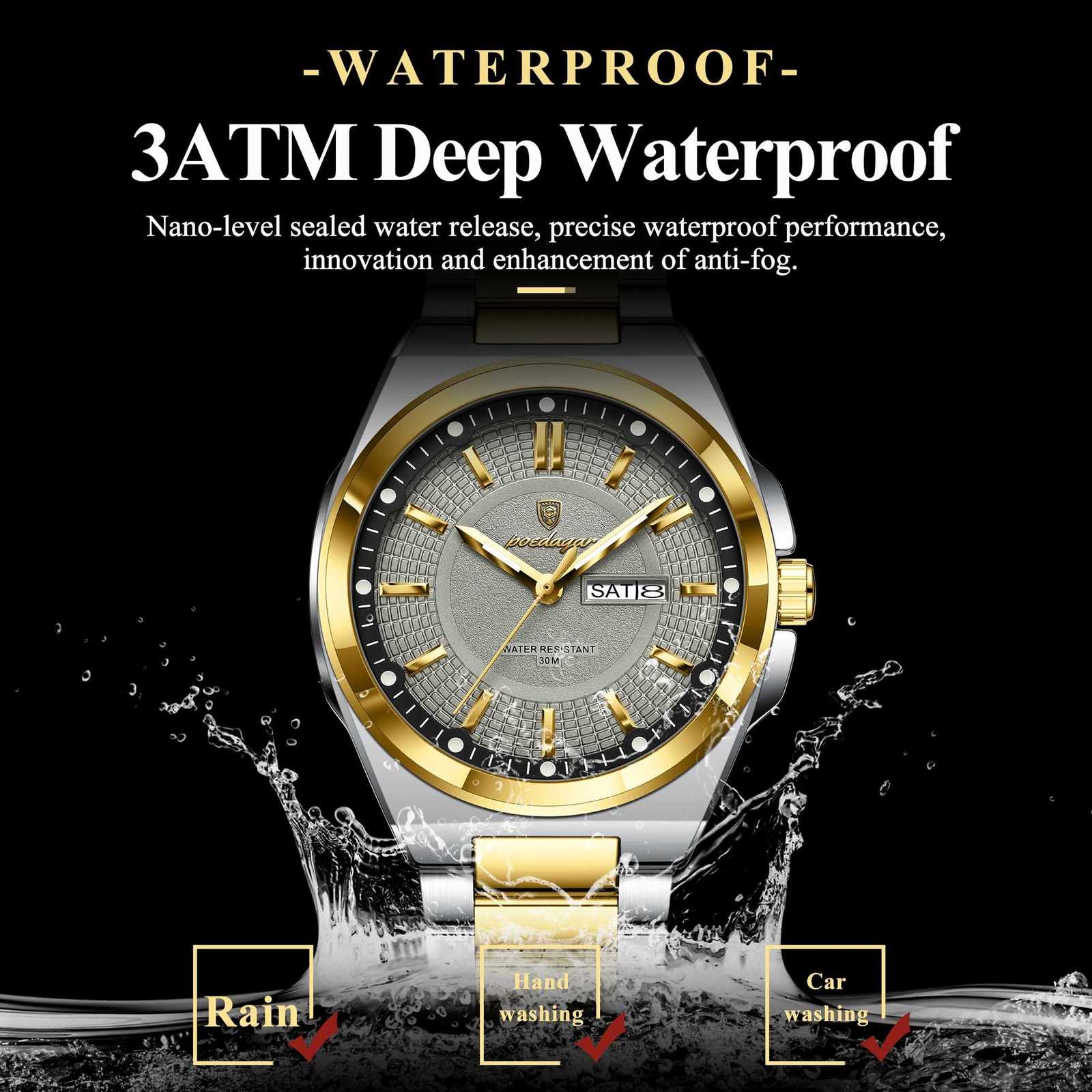 POEDAGAR Luxury Mens Wristwatch Stainless Steel Date Week Man Watch Waterproof Luminous Business Fashion Quartz Watches For Men X2507264