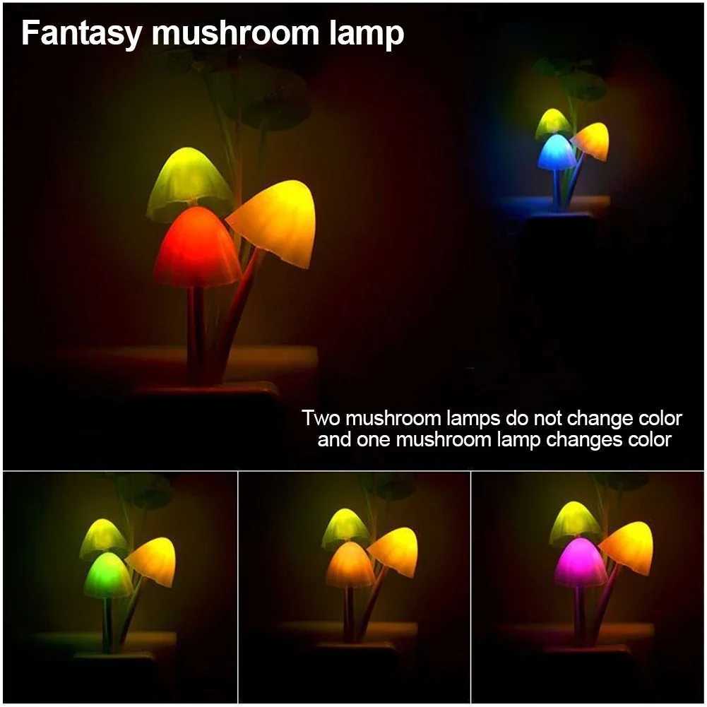 Night Light LED Mushroom Bedside Lamp EU / US Plug 7 Color Changing Light-controlled Sensor for Babys Room Bedroom Home Decor XJ250725