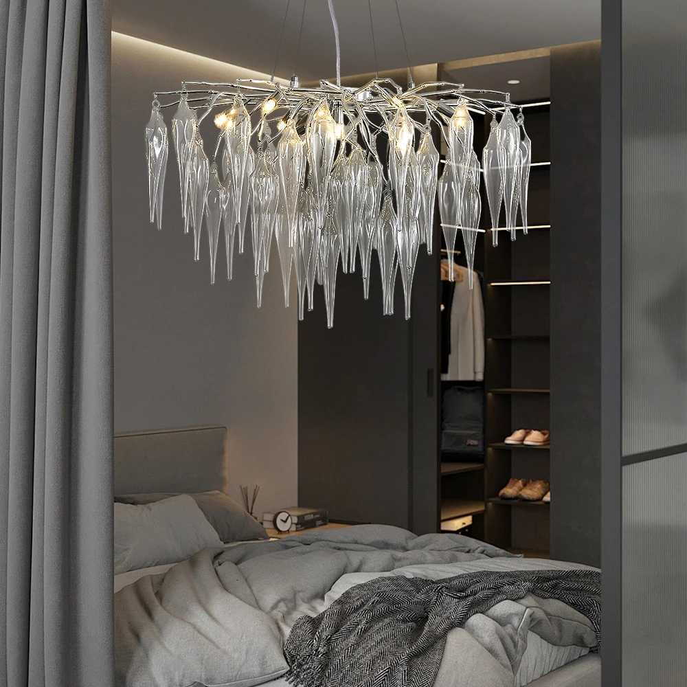 Modern Gold Crystal Chandelier Ceiling for Living Room Decor Bedroom Hotel Lobby Silver Hanging Branch Pendant Light FixtureXJ250725