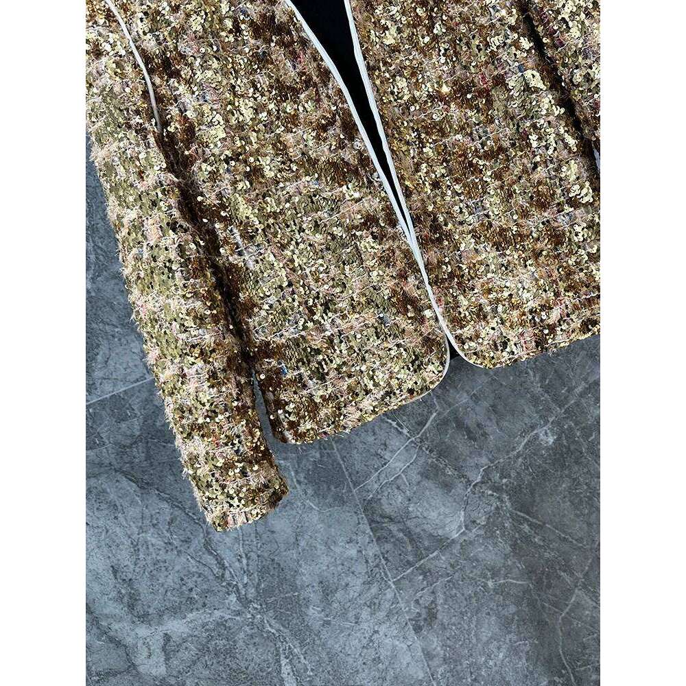 2024 New Fashion Coats High-End Sequined Long-Sleeve Small Fragrant Loose Jacket Trendy Men's Solid Color Short Jackets