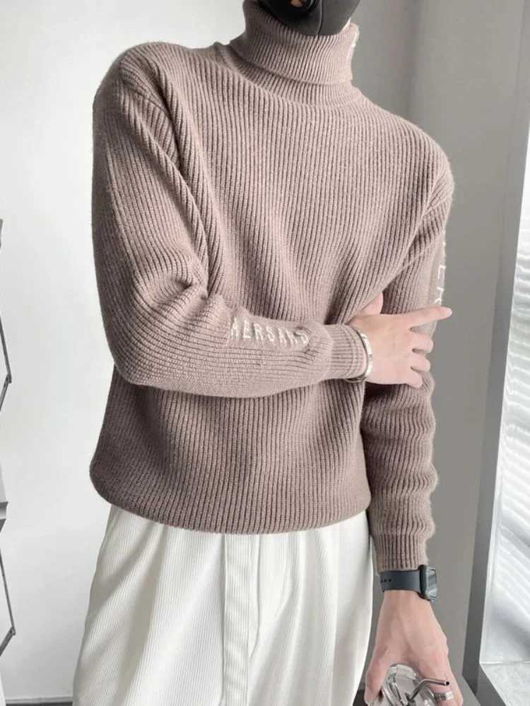 Knitted Sweaters for Men Turtleneck High Collar Black Man Clothes Pullovers Coat Jacket Letter Maletry New in Plus Size Casual S Z250725