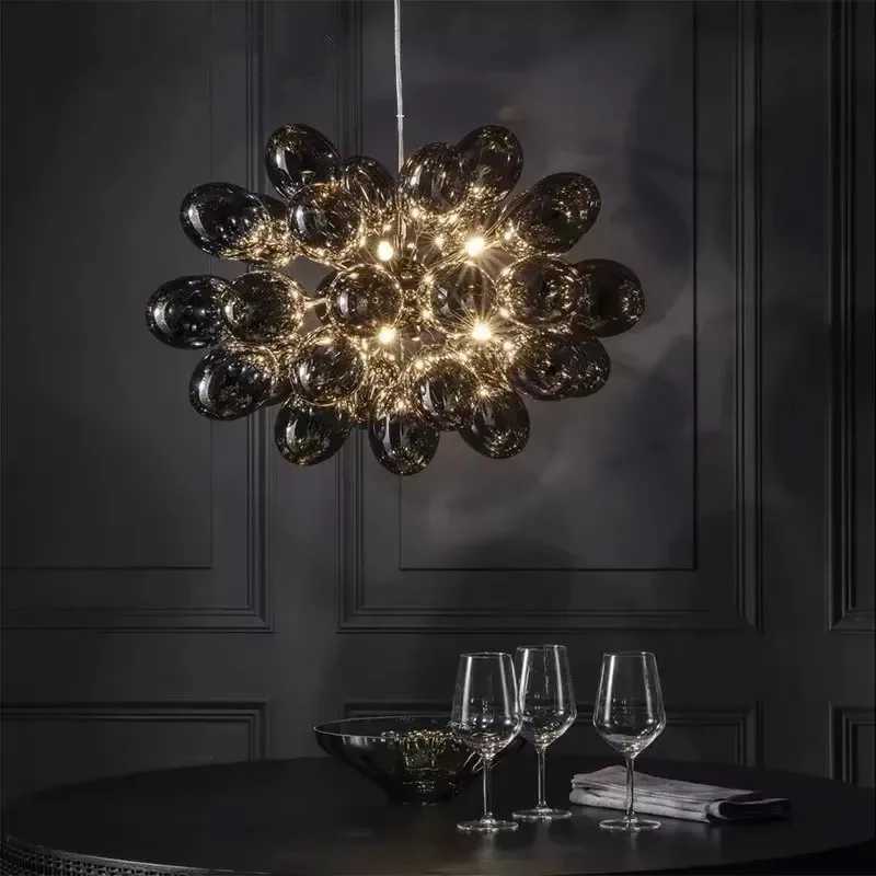 Nordic Balloon Bubble Chandelier Grape Glass Pendant Lamp for Bedroom Luxury Home Decoration Smoke-grey Glass Pendant LightXJ250725