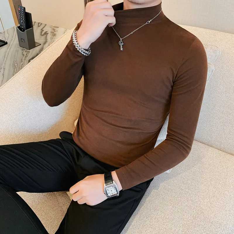 2023 Autumn Half Turtleneck T-shirt Men Solid Color Long Sleeve Slim Fit Tee Tops Fashion Casual Business Bottoming Shirt M-4XL Z250725