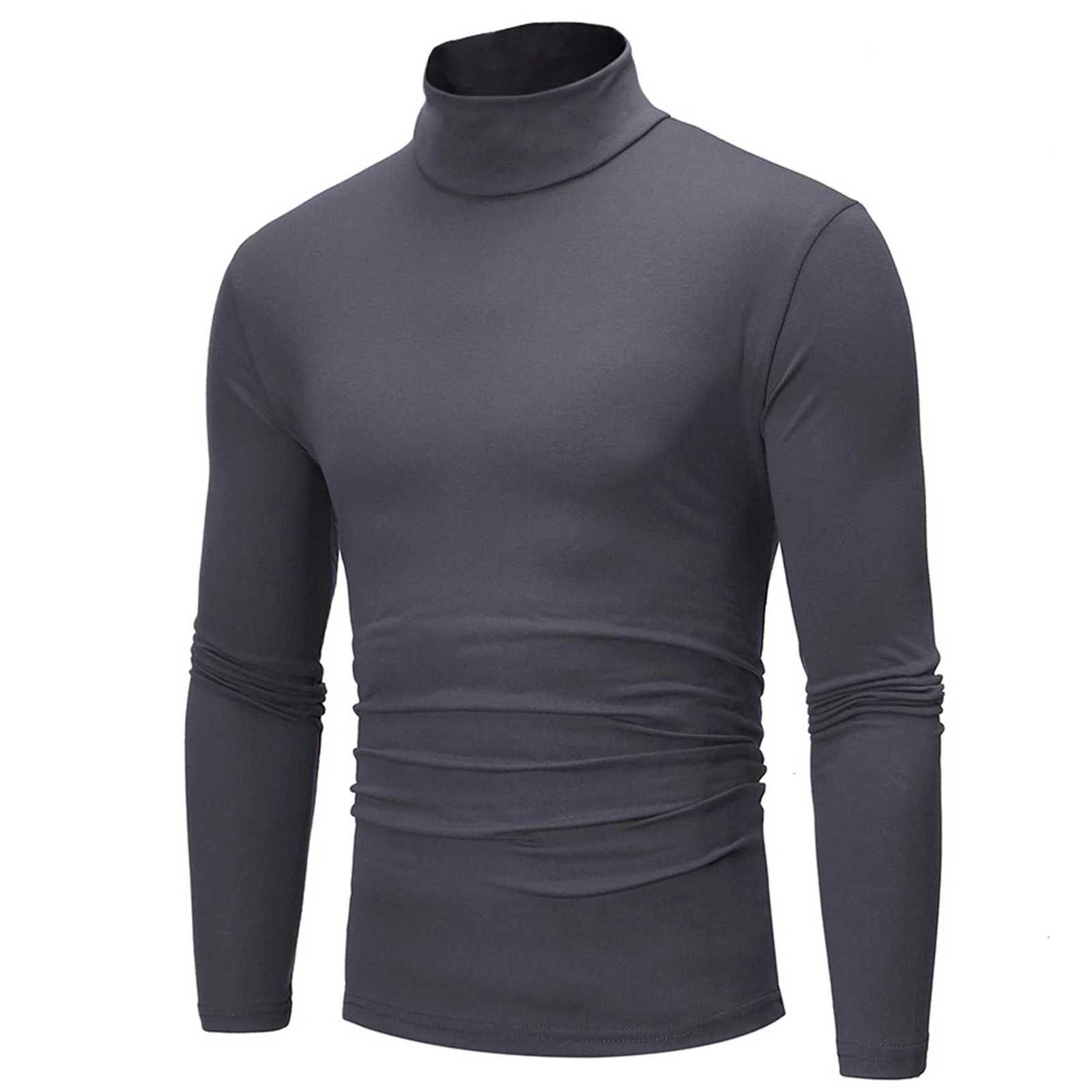 New Fashion Base Tee Shirt Men Slim Fit Polyester High Neck Pullover Turtleneck Sweater Tops Shirt For Male Spring Autumn TShirt Z250725