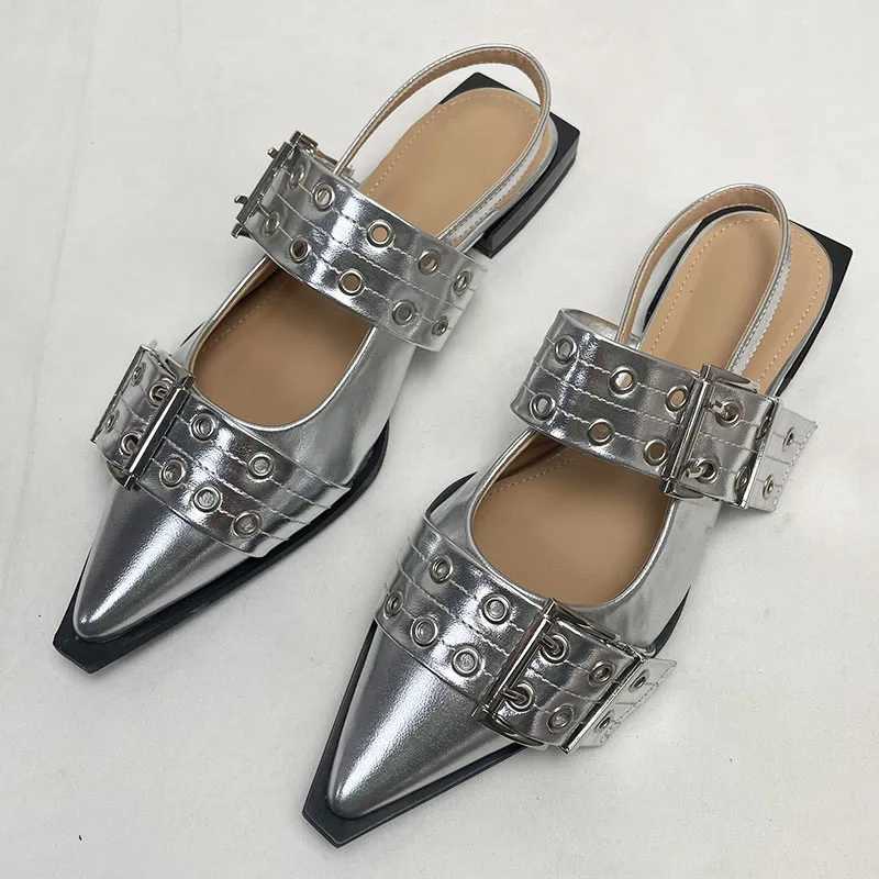 Footwear Silver Fashion Women Flat With Shoes Designer Female Slingback Pointed Toe Ladies Flats Shoes Big Size 43 Z250725