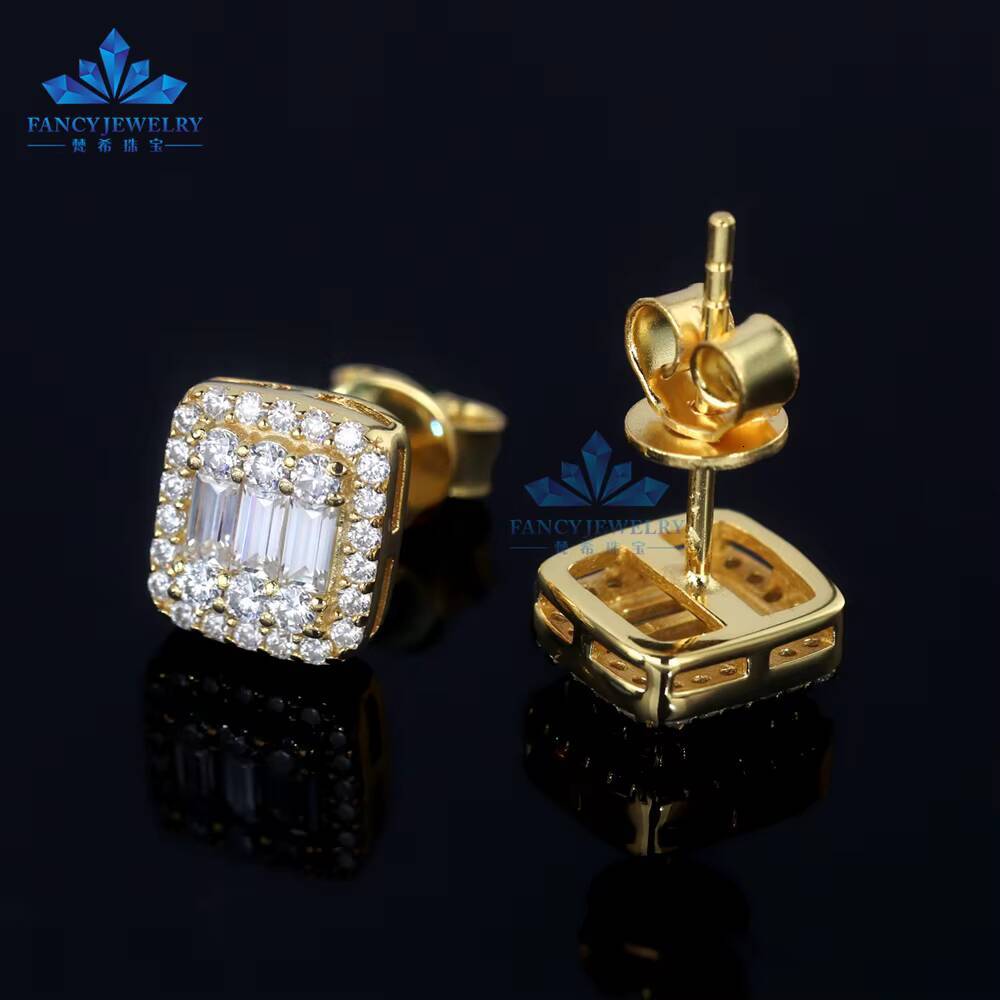 Pass Diamond Tester Moissanite Earrings Iced Out 925 Sterling Silver baguette Earring