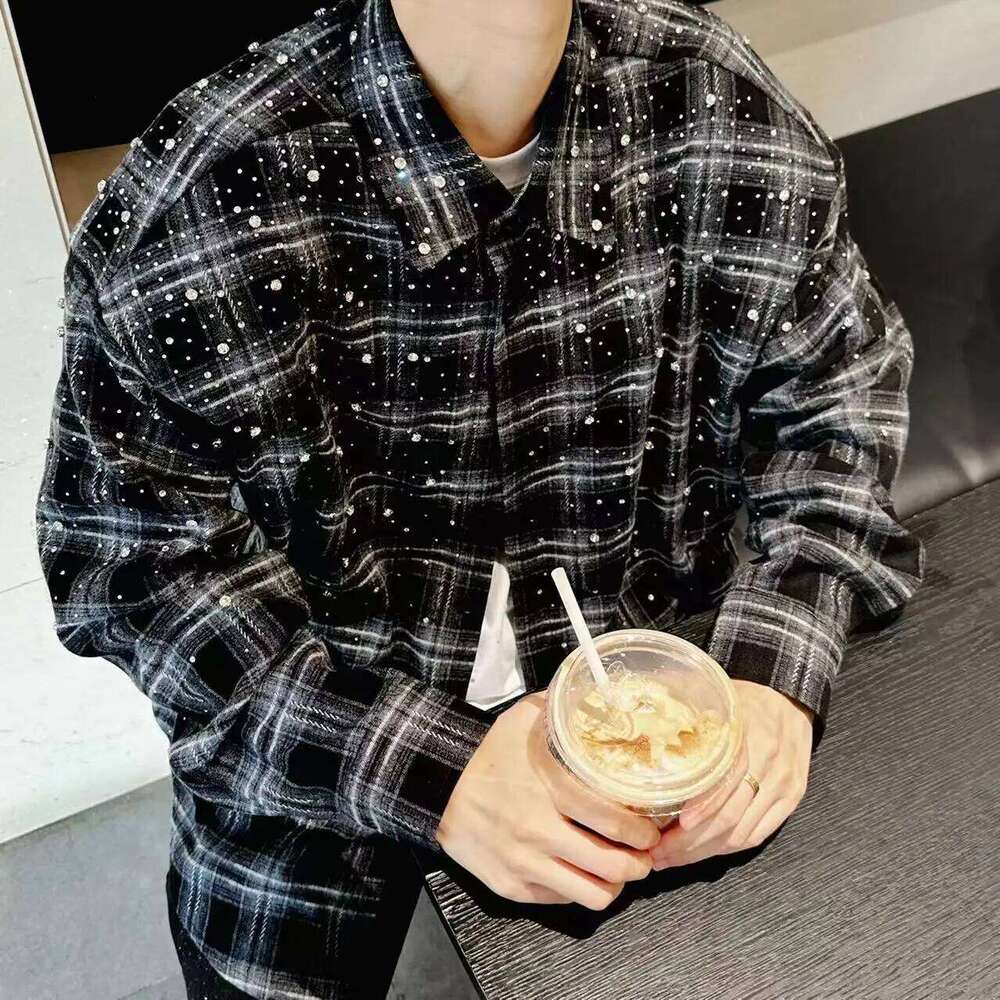 Male Original 2024 Autumn New Hot Beads Dia Plaid Men's Women's Long-Sleeve Trendy Light Shirts Jacket