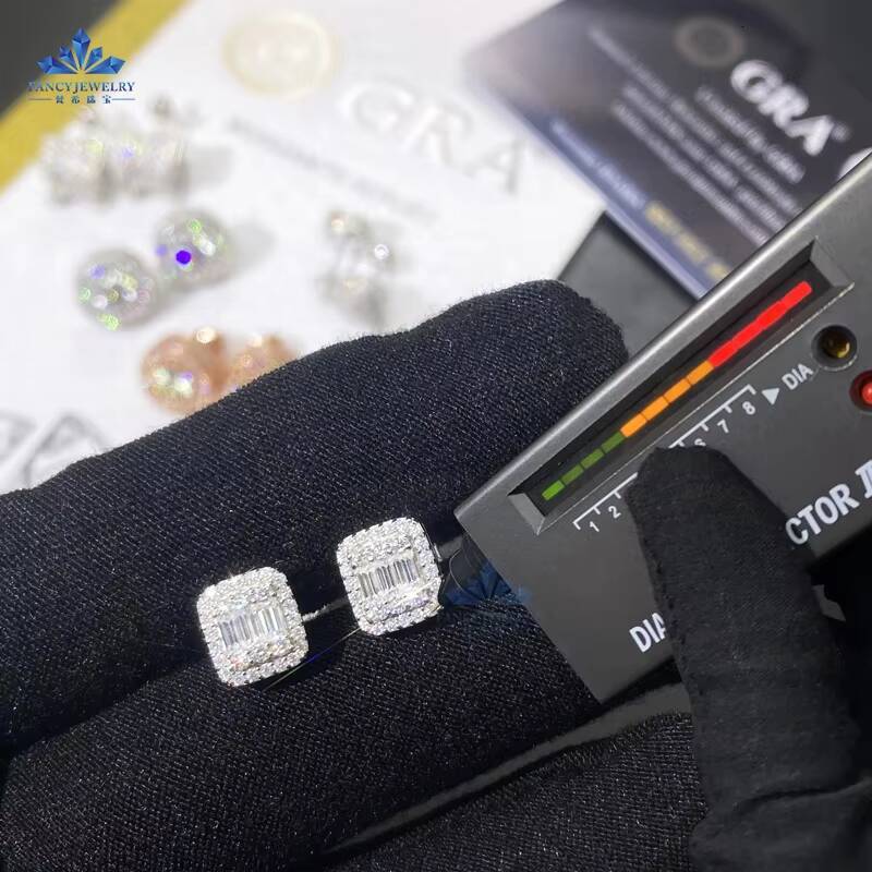 Pass Diamond Tester Moissanite Earrings Iced Out 925 Sterling Silver baguette Earring