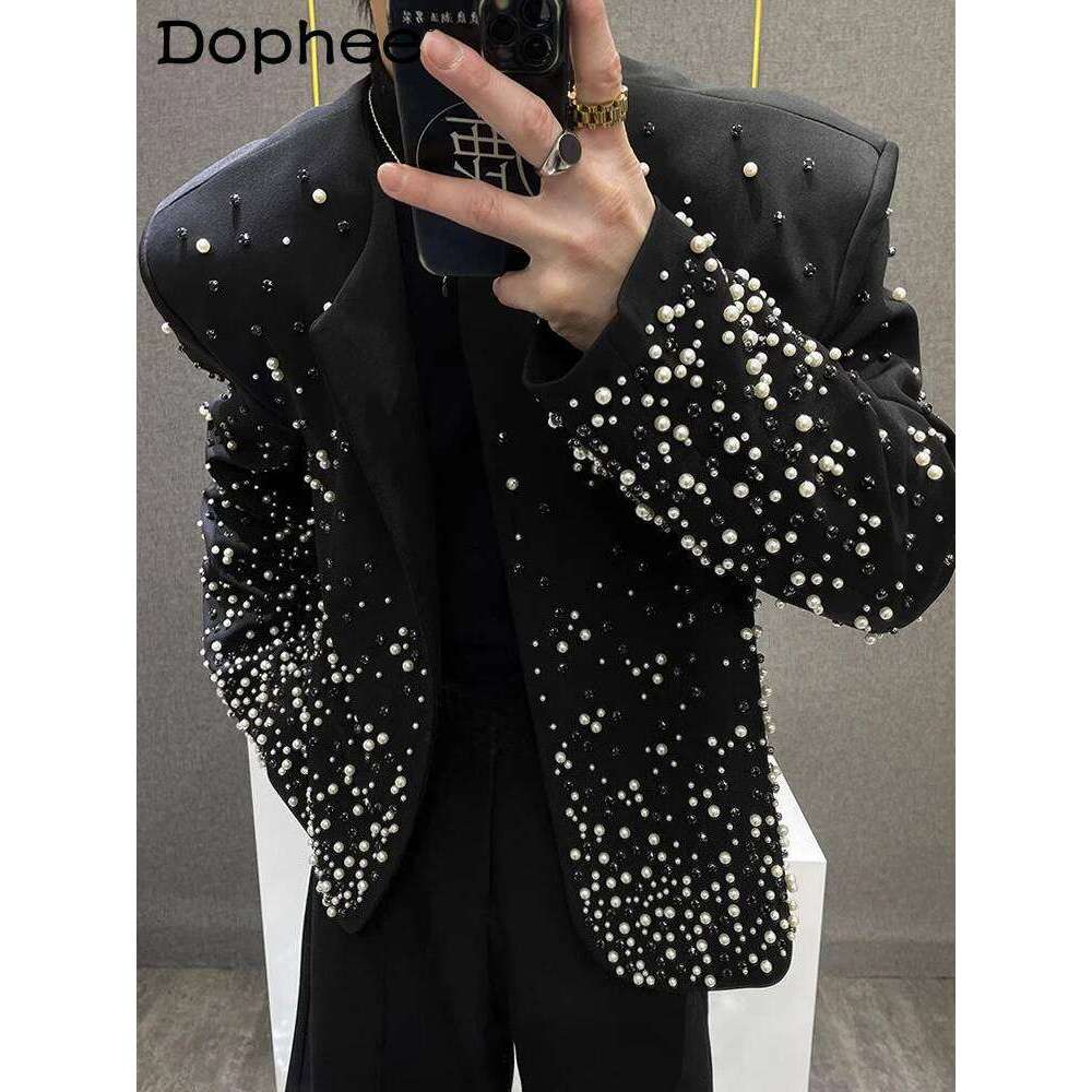 High-End Dia Splicing Short Jackets Men's 2025 Spring Autumn New Fashion Small Fragrant Coats Masculinity Trend Pearl Jacket