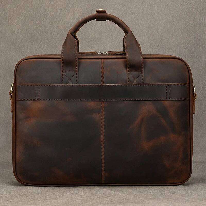 OLOEY Crazy Horse Genuine Leather Men Briefcase Vintage 16 inch Big Business Laptop Handbag Large Cowhide Messenger Shoulder Bag Man