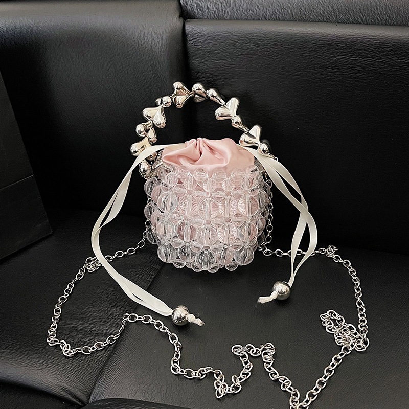 Luxury Brand Designer Bag Mini Vintage Handbag With Net Beaded Red Pearls, Chain, Ins Style, Handmade Women's Small Bag, Woven Crossbody Luxury b