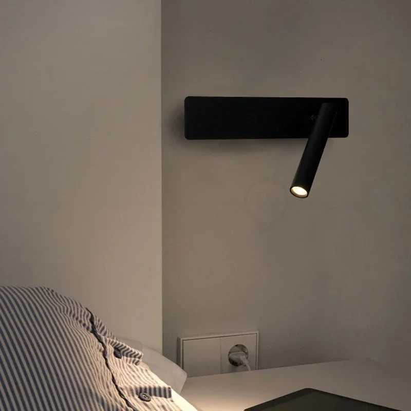 Black Nordic bedside wall lamp LED bedroom reading wall lamp living room study with switch rotating wall lamp XJ250725