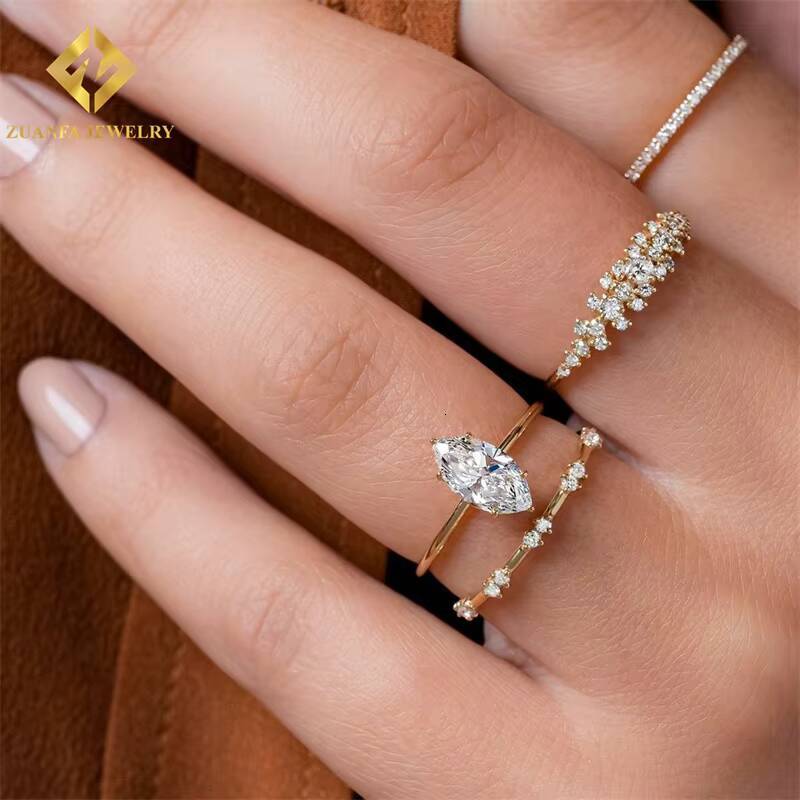 Fine Jewelry Custom AU585 AU750 Real Solid Yellow Gold Mossanite Wedding Solitaire Moissanite Engagement Ring Set for Women