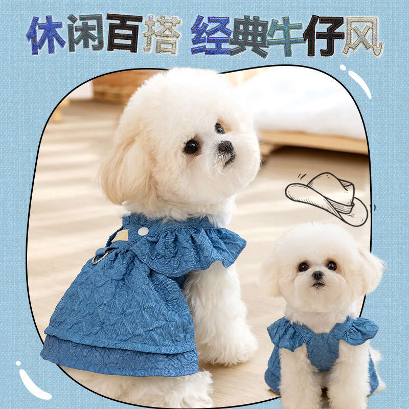 Pet Clothing Dog Clothes Spring and Summer Classic Denim Dogs, Two-Legged Suspender Dress for Cats, Teddy Bichon Pet Dog Clothes
