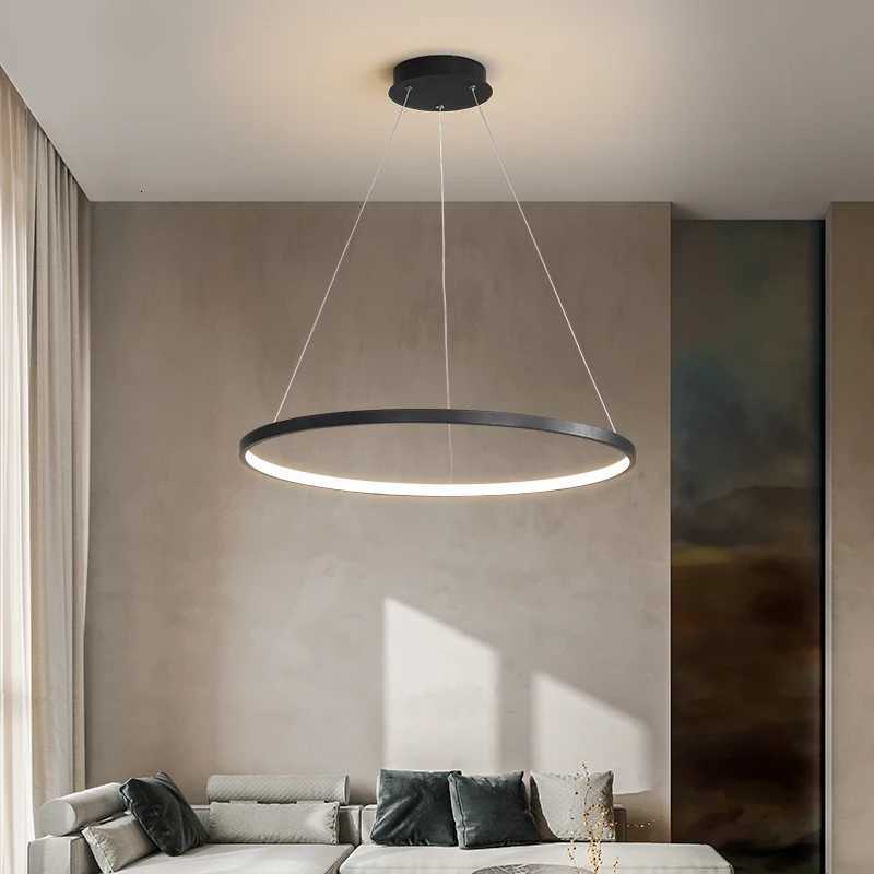 Modern Round LED Chandelier Black/White - Dimmable Pendant Light for Kitchen Living Room Surface Mounted Minimalist Home Light XJ250725