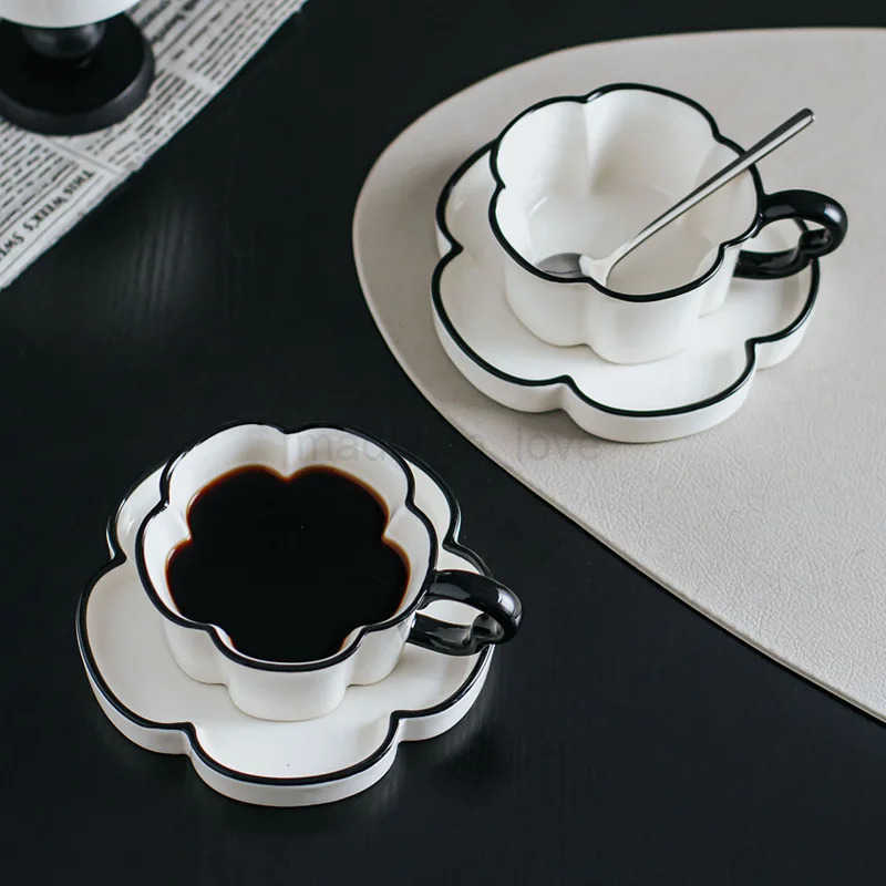 Coffee Mug Ceramic Latte Cup with Saucer Elegant Afternoon Tea Set M250726