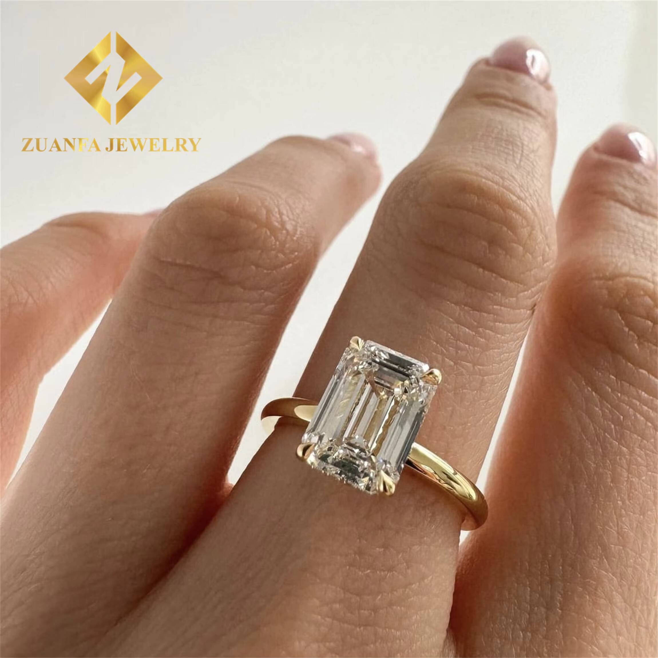 Elegant Women Style 10k 14k Yellow Gold Luxury Bridal Wedding Jewelry Emerald Princess Moissanite Engagement Solitaire Ring