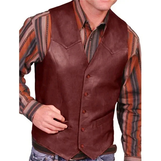 Leather Vest for Men Motorcycle Colete Luxo 5XL Steampunk Waistcoat Western Cowboy Party Dress MensVintage Gilet Costume Homme 250725