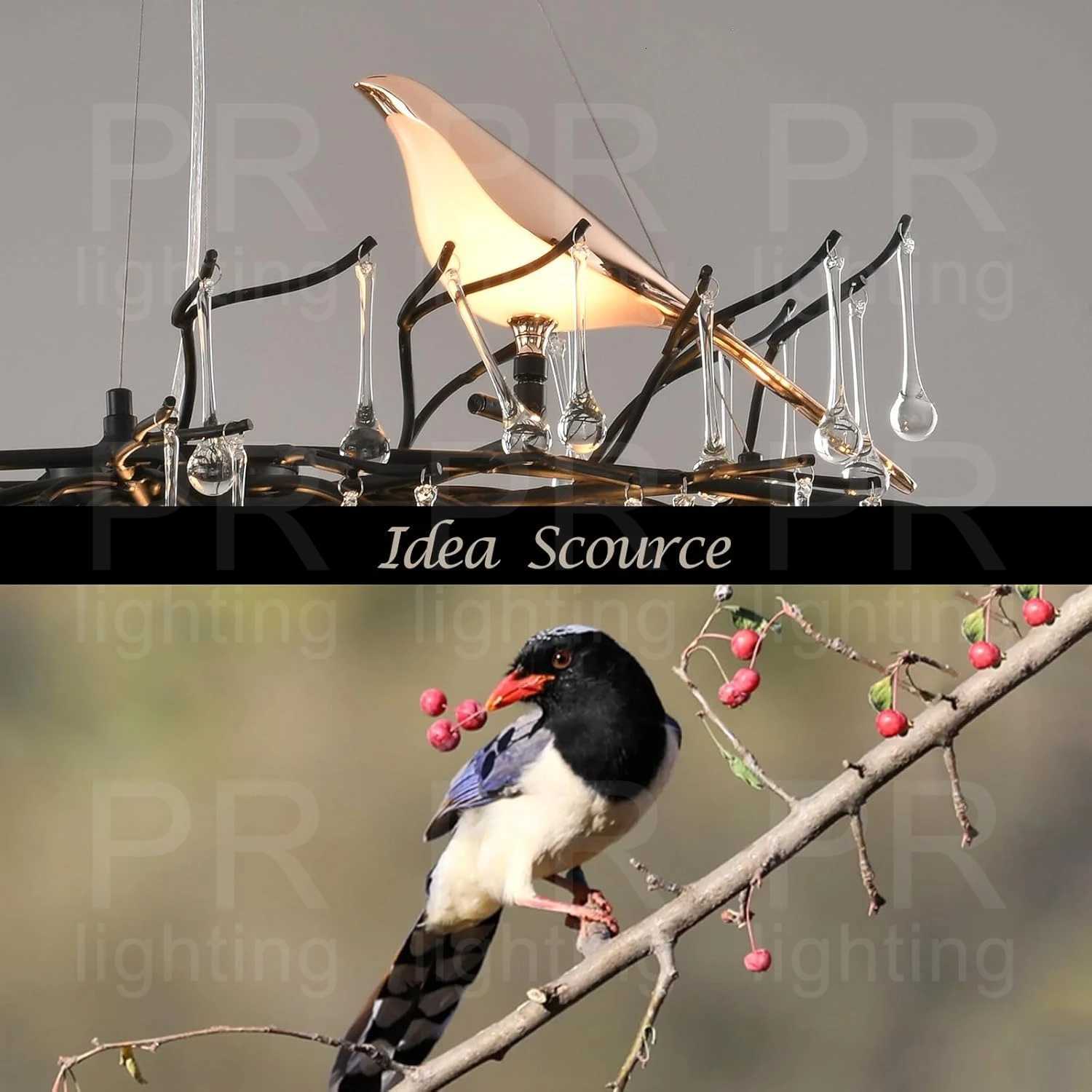 Modern Gold Crystal Tree Branch Chandelier Bird Raindrop Hanging Pendant Light Fixture for Living Dining Table Room Pendant LampXJ250725