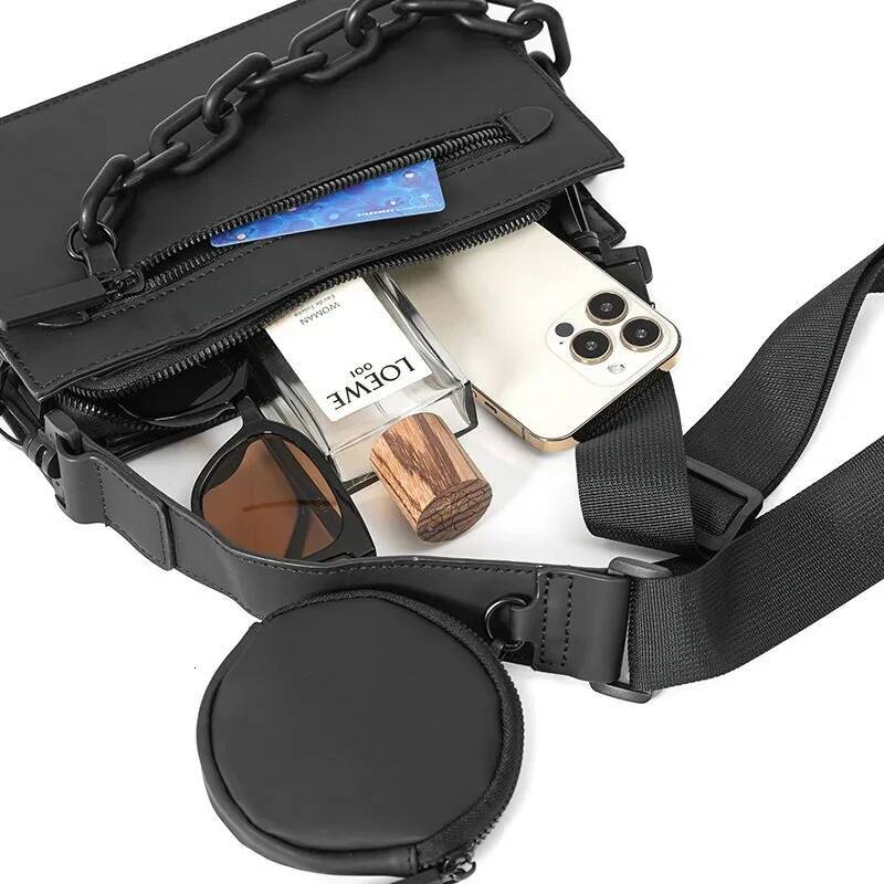 Fashion 2 In 1 Men's Trendy Design Chain Shoulder Messenger Men Small Square Bag Crossbody Satchels Handbags