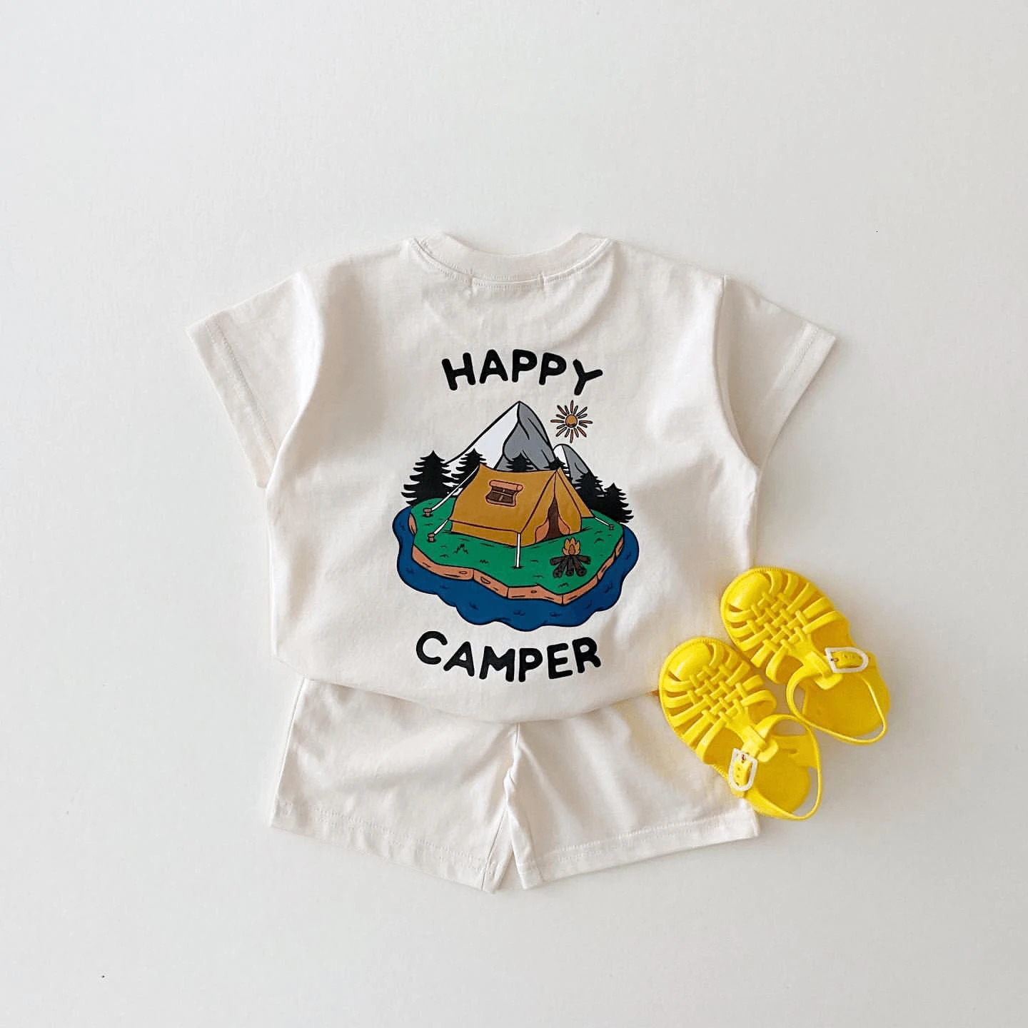 Korea Summer Set Baby Boy Two Sided Print Camper Tshirt Tees TopsCotton Shorts Kid Sports Suit Girl Clothes Outfits 250725