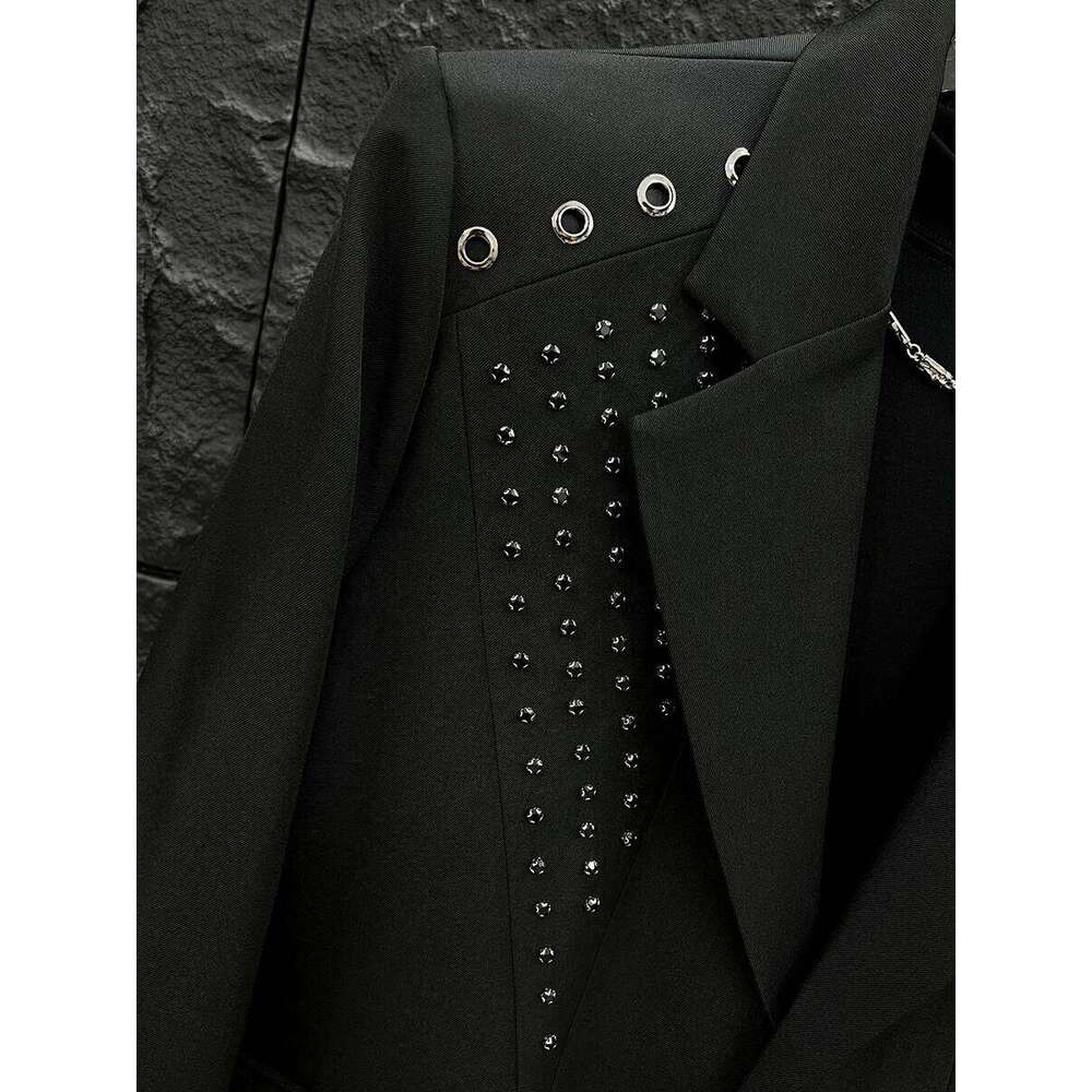 High-End Metal Hole Black Blazers Men's 2025 Spring Autumn New Handsome Loose Suit Jackets Male Long Sleeve Chic Tailored Coats