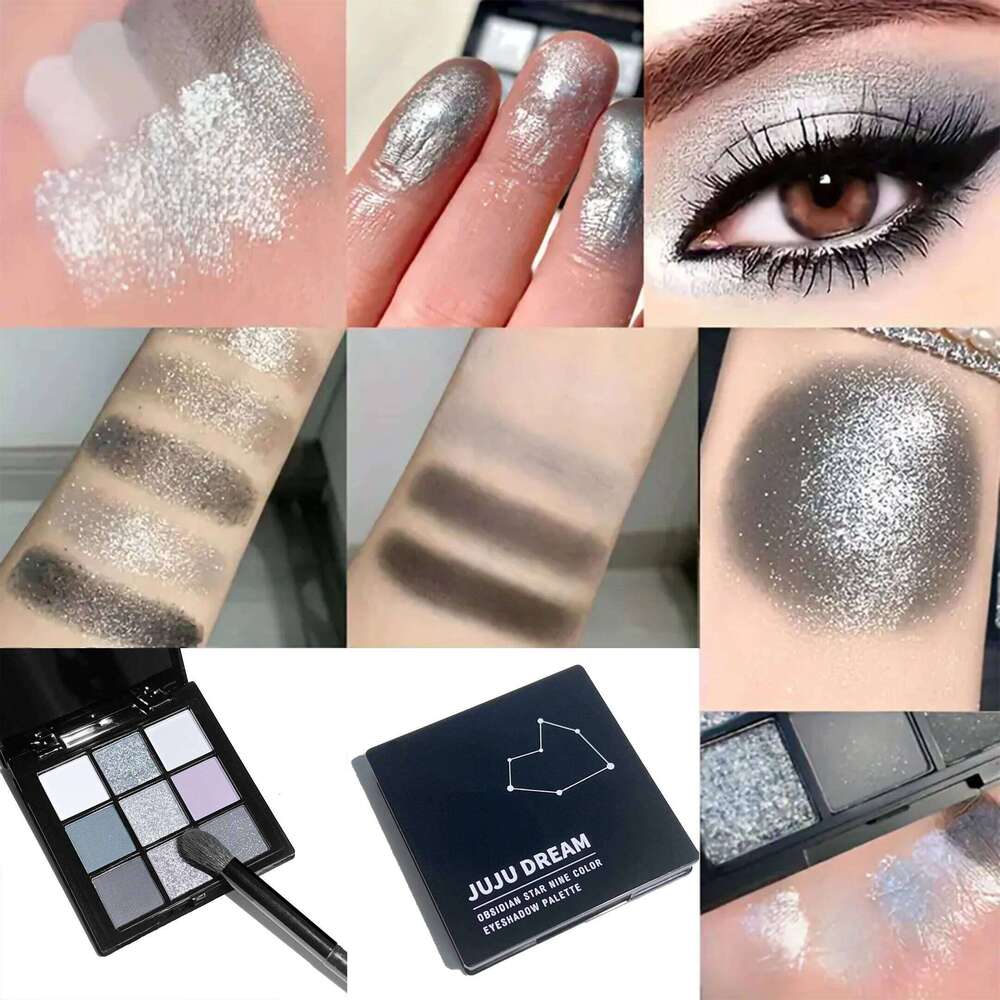 Smoky eyeshadow dark gray smoky Gothic makeup tray, 9-color soft mist pearlescent high color basic black and