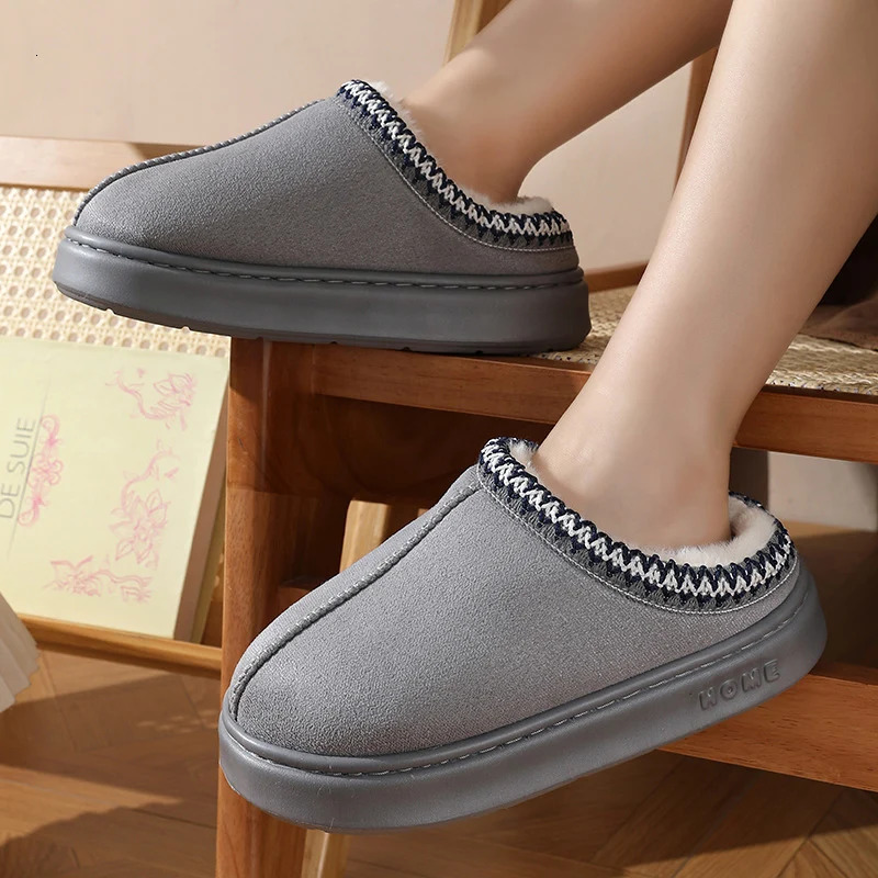 Home Soft Plush Slippers Women Winter Thick Bottom Non-Slip Home Cotton Shoes Woman Slides Plus Size 45 Warm Couple Slippers 250724