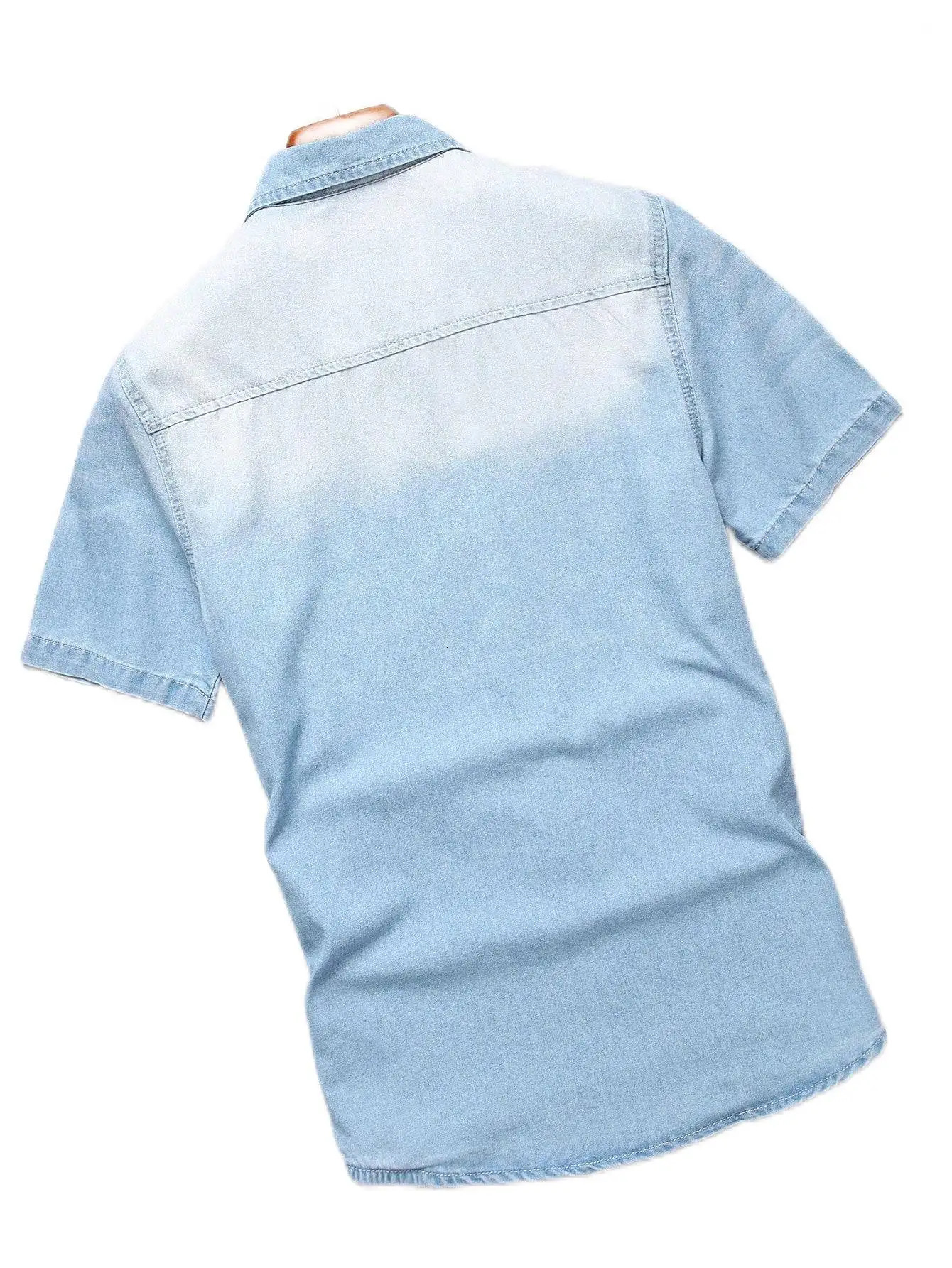 Mens summer blue shortsleeved denim shirt Regular size Casual trendy street style 250725