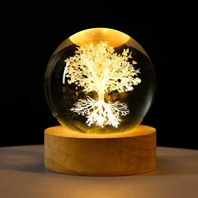 1pc 3D laser engraved Tree of Life night light with colored light wood lamp holder home decoration suitable for h XJ250725