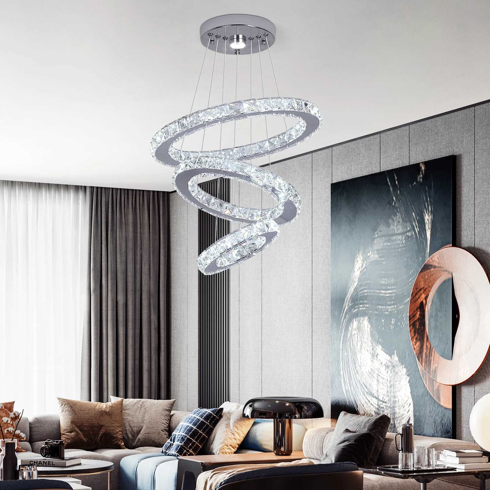 Crystal Luxury Pendant Lights for Living Room Remote Control Chandelier Lamp Bedroom Dining Room Smart Hanging Lighting Fixtures XJ250725