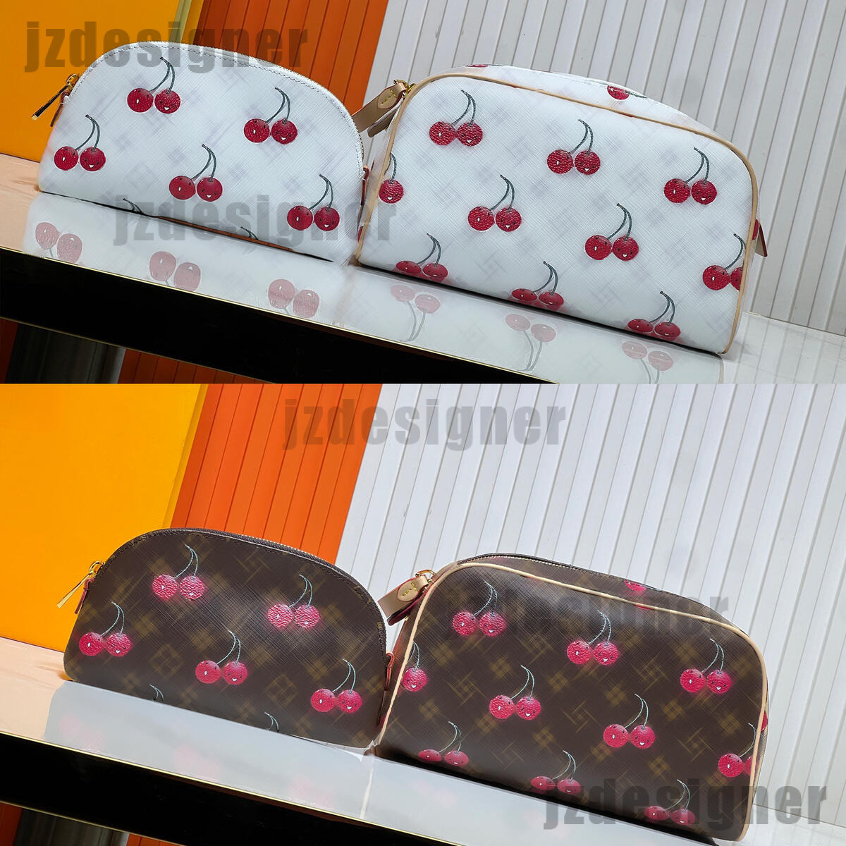 lady vanity bag cherry Luxury Cosmetic Bags Fashion Makeup Bag Womens Designer Handbags Travel Cosmetic Pouch Purses Tote Toiletry Bag Zipper Lipstick Case