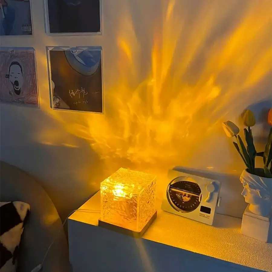 3/16 Colors Water Ripple Projector Night Light Flame Crystal Lamp Home Decoration Sunset Lights Gift Rotating Light XJ250725