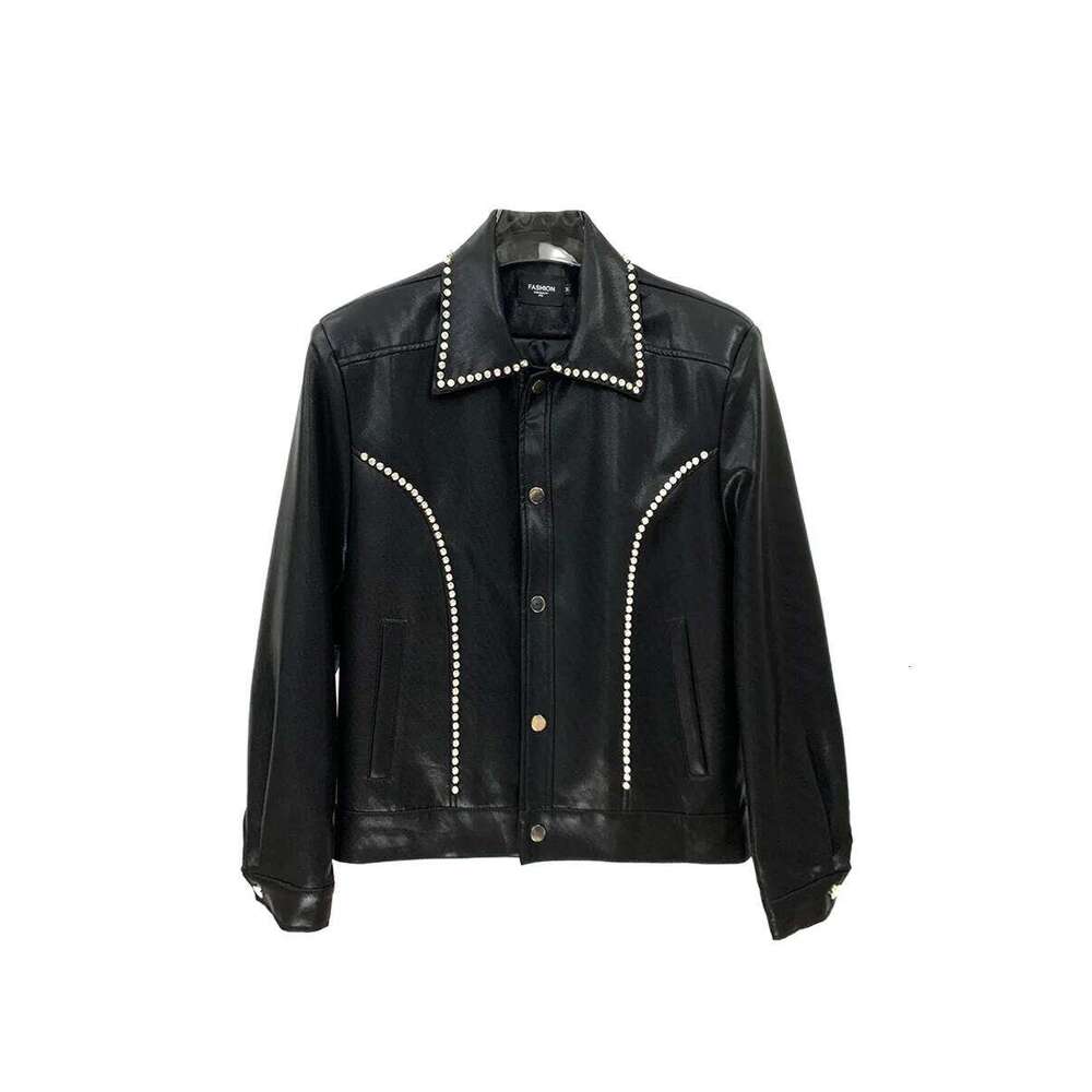 2024 Autumn New Male Coats Dia Design Long Sleeve Black Jackets Men's Trendy Handsome Shoulder Padded Pocket Short Jacket