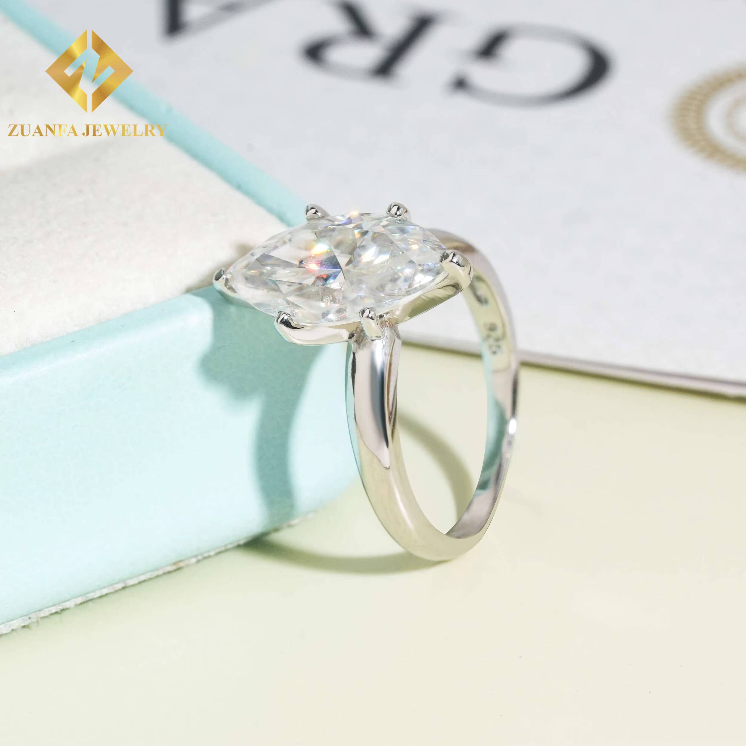 Pass Diamond Tester Marquise Cut 925 Sterling Silver VVS Moissanite Rings Jewelry Diamond Engagement Rings for Women