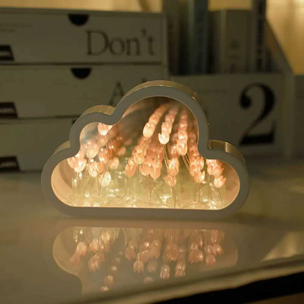Cloud Tulip Night Light Handmade DIY Material Flower Home Decor Mirror Creative Atmosphere Lamp Birthday Gift Valentines Day XJ250725