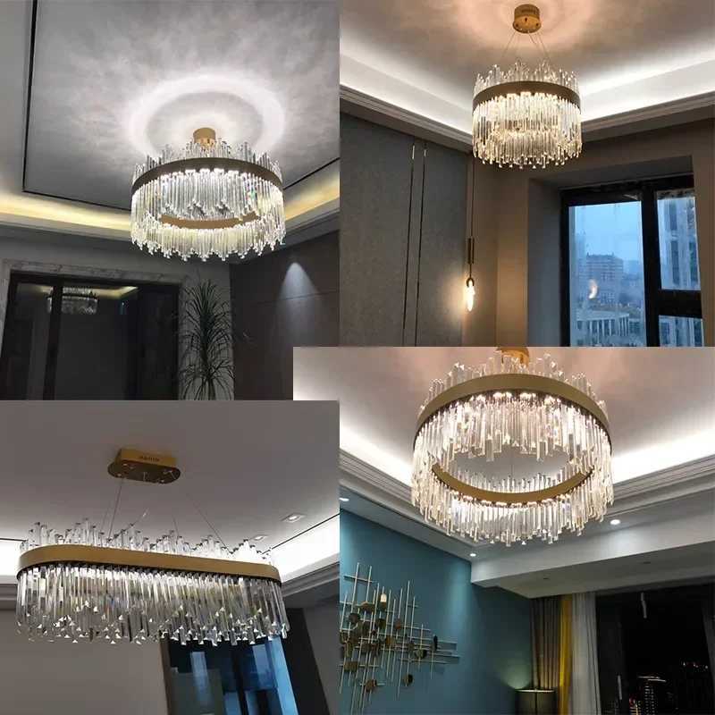 Modern Crystal Ceiling Pendant Lamp for Living Dining Table Room Kitchen Gold Hanging Chandeliers Home Decoration Indoor LightXJ250725