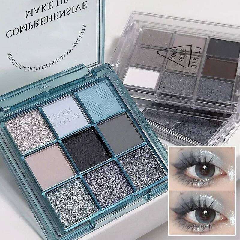 Punk Blue Eyeshadow 9 Colors Matte Smoky Black Shadow Shimmer Palette Glitter Nude Cosmetics Pearlescent Eye Makeup