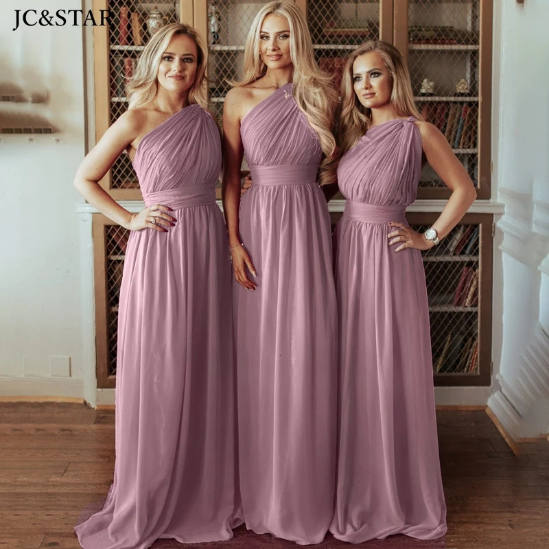 Ball Gowns Lavender Purple Chiffon Bridesmaid Dresses Long One Shoulders Simple Elegant Wedding Guest High Quality Vesti 250725