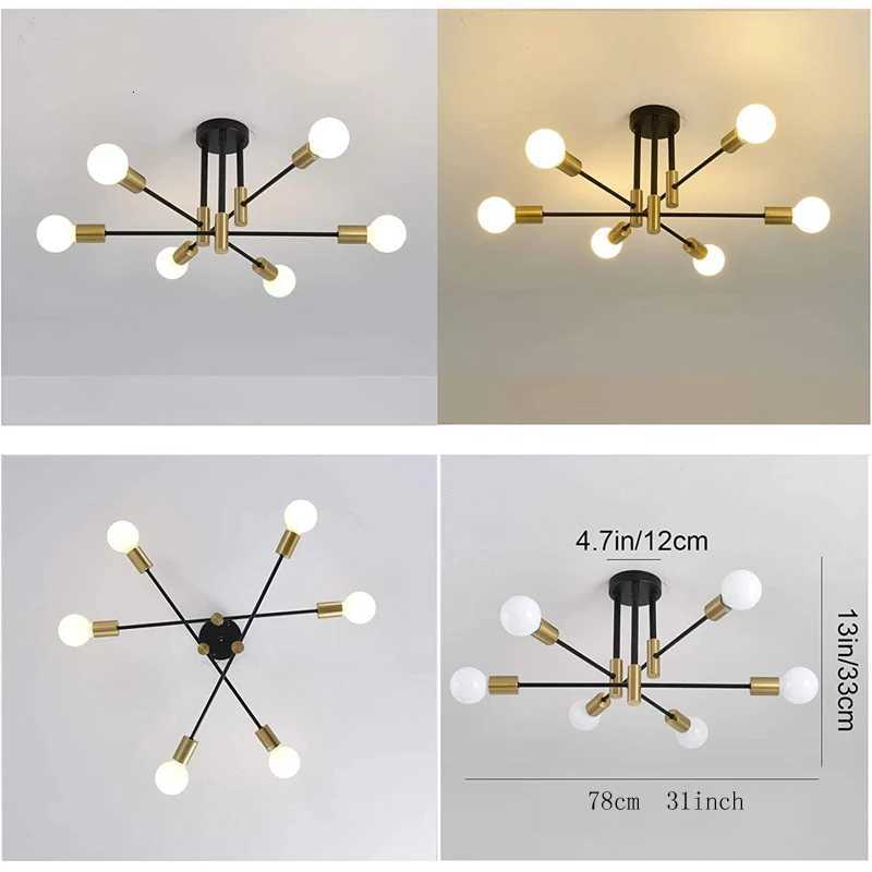 Retro Industrial Wrought Iron Ceiling Chandeliers LED Ceiling Lamp Home Luminaire Modern Living Room Lamps E27 Decorative Lights XJ250725