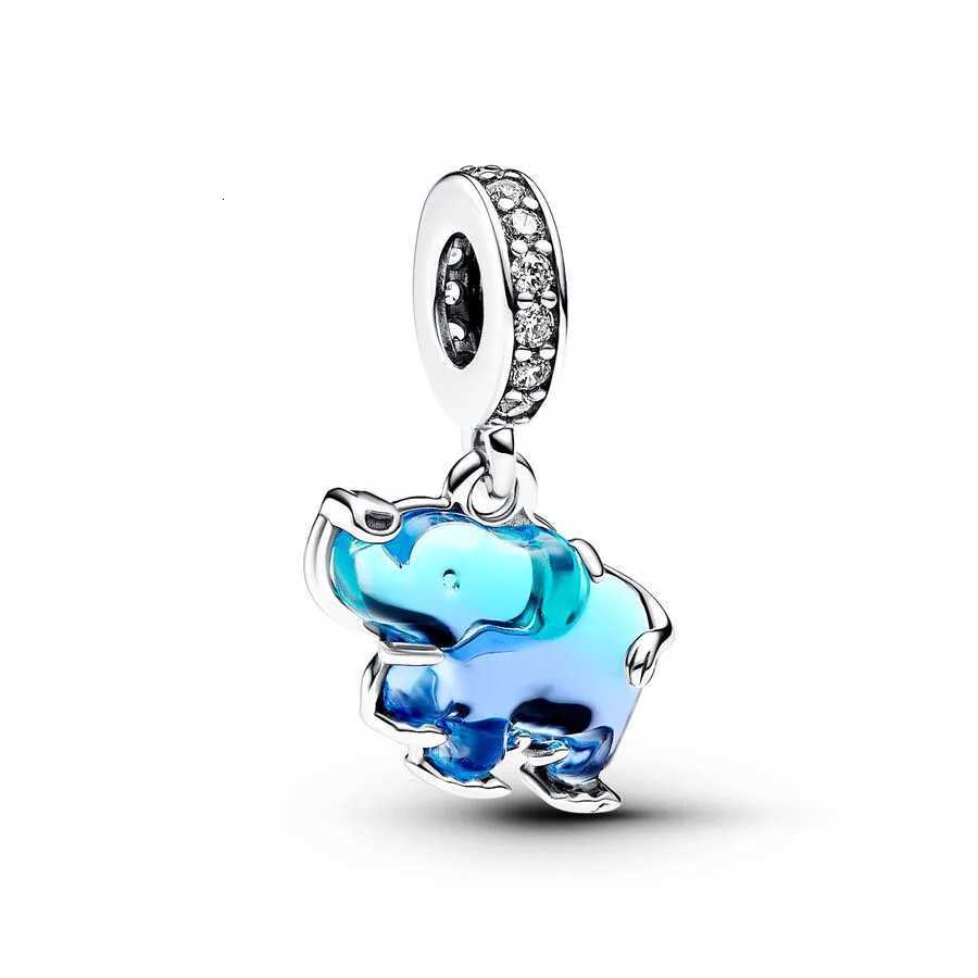 New Blue Glass Elephant Dangle Charm Original Charms Fit Bracelet For Women Glow Discoloration Pendant Beads Jewelry Gifts XJ250726