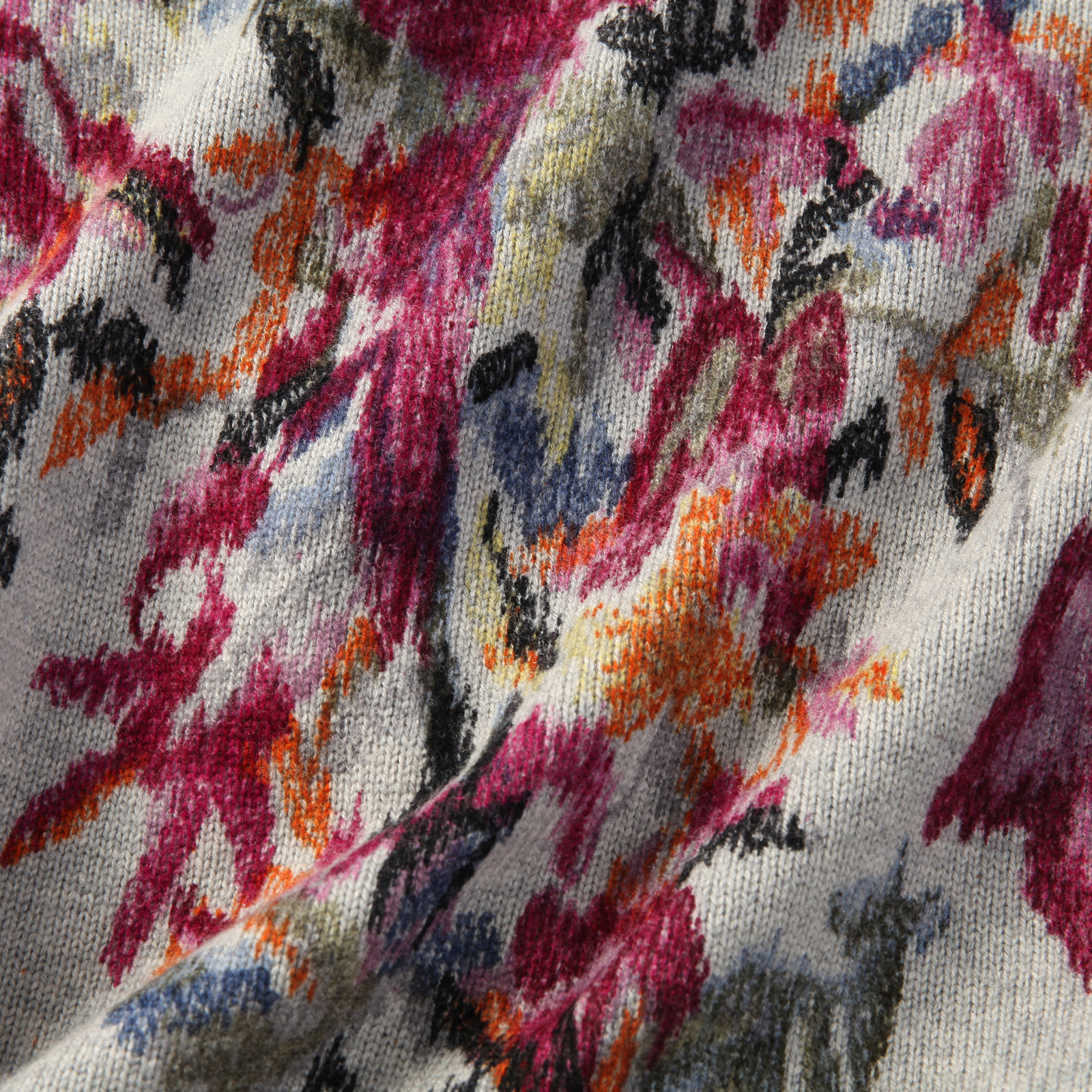 100% Cashmere Artistic Floral Jacquard Sweater Colorblocked Design Unique Top