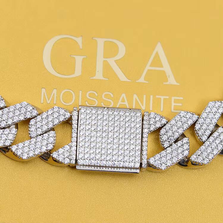 Lightweight and Suitable for Everyday 925 Silver 18mm 3Rows Cuban Chain CZ Diamond Necklace Cuban Link Chain